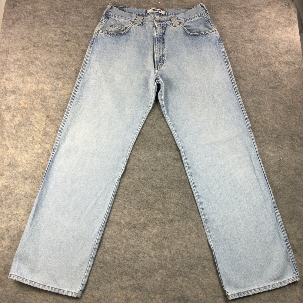 Mavi Jeans Mens 34x34 (Actual 32x32) Max Wide Full Zip Fly Light Wash Denim